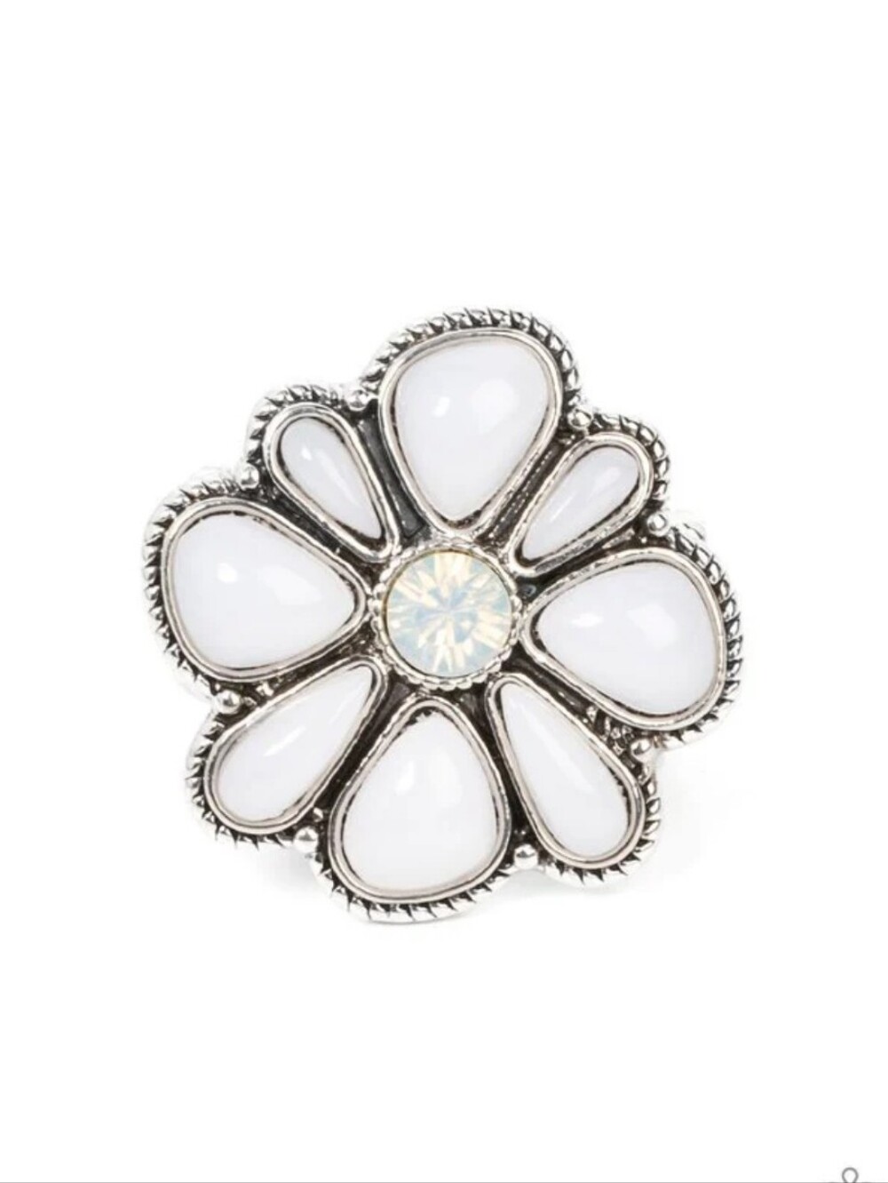 Meadow Mystique Cream Petal Flower Ring with Sparkle Center